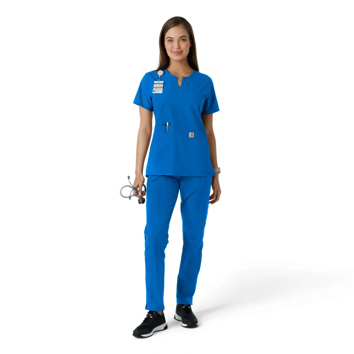 Women's Force Essentials Notch Neck Tunic Knit Panel Scrub Top